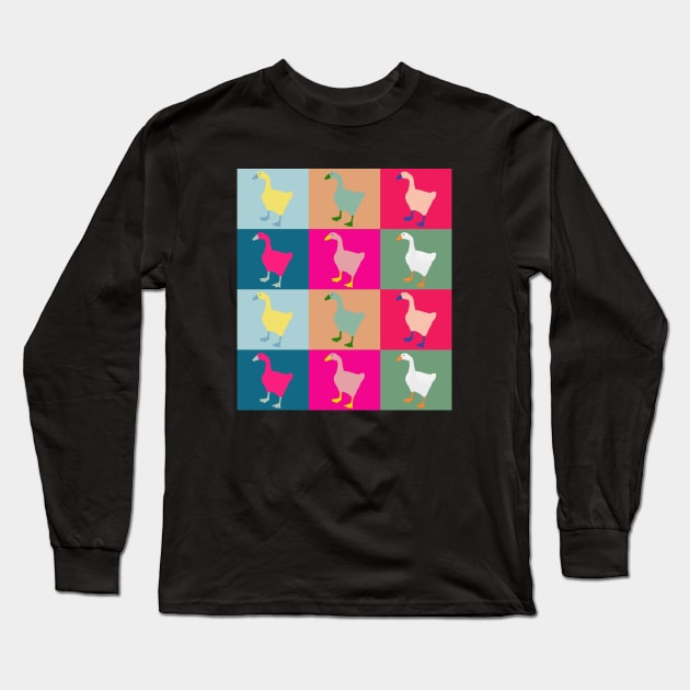 Multi-Colored Warhol Style Geese Long Sleeve T-Shirt by OnlyGeeses